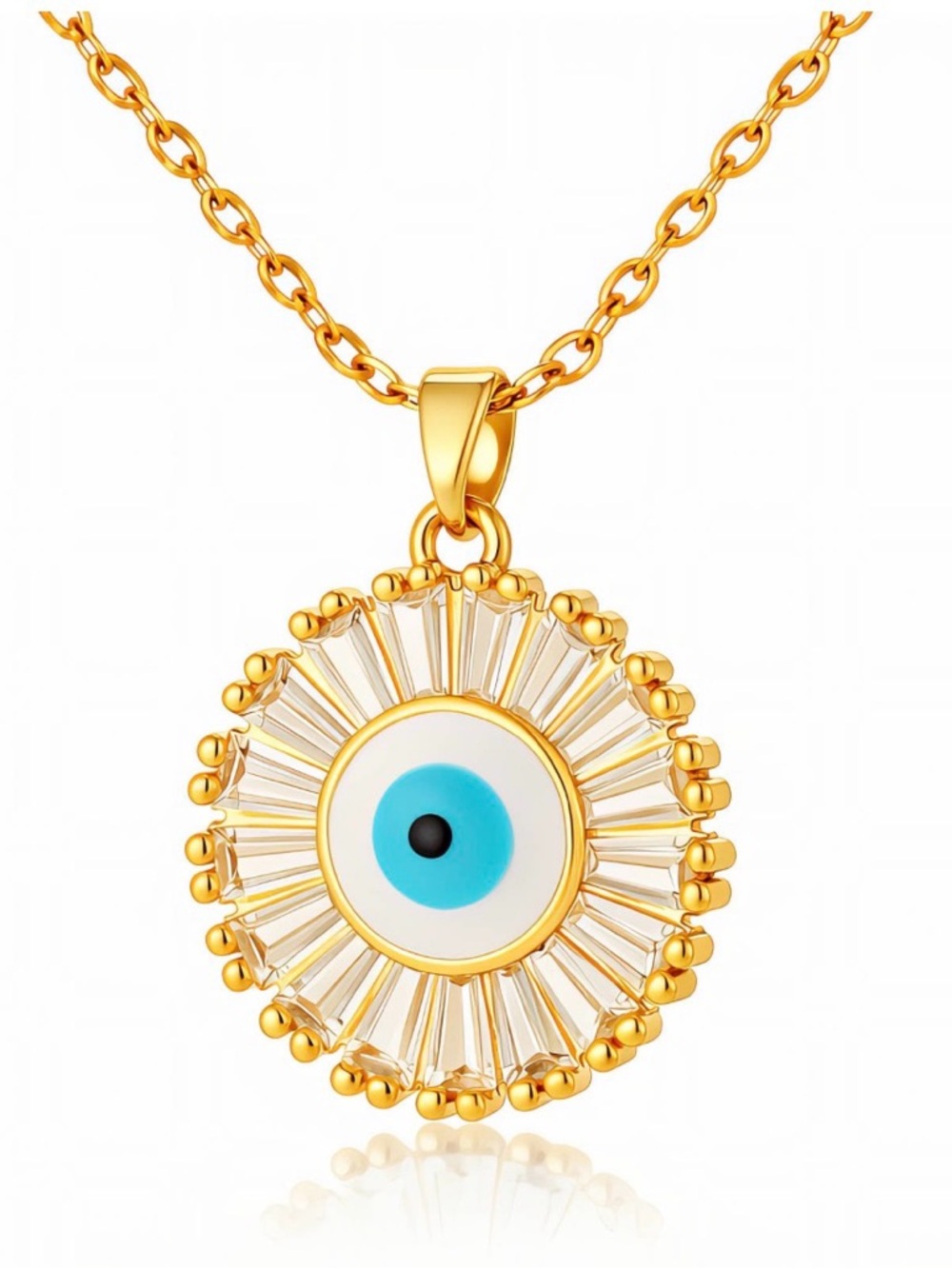 Evil Eye 18K Gold Plated Pendant Stainless Steel Necklace with Blue Accent